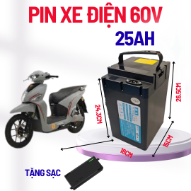 Pin xe máy điện 60V 25Ah tặng kèm sạc